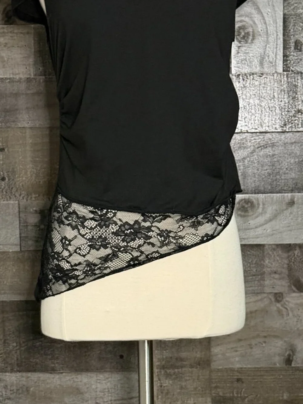 Romwe black lace ruched top girls large dark feminine 80s whimsigoth grunge emo